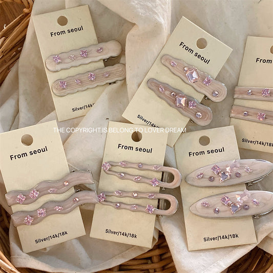 Pink Rhinestone Geometric Hair Clip