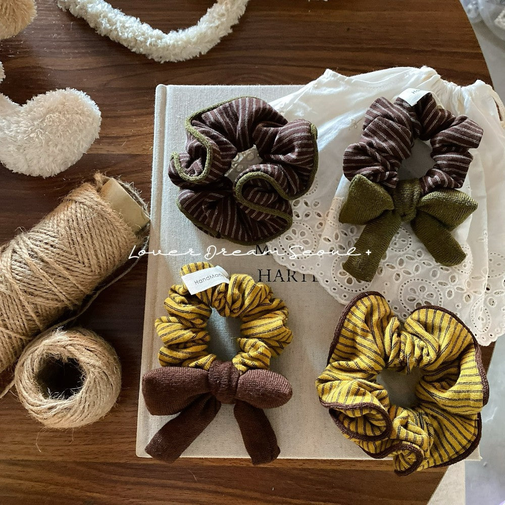 Brown & Ginger Stripe Bow Scrunchie