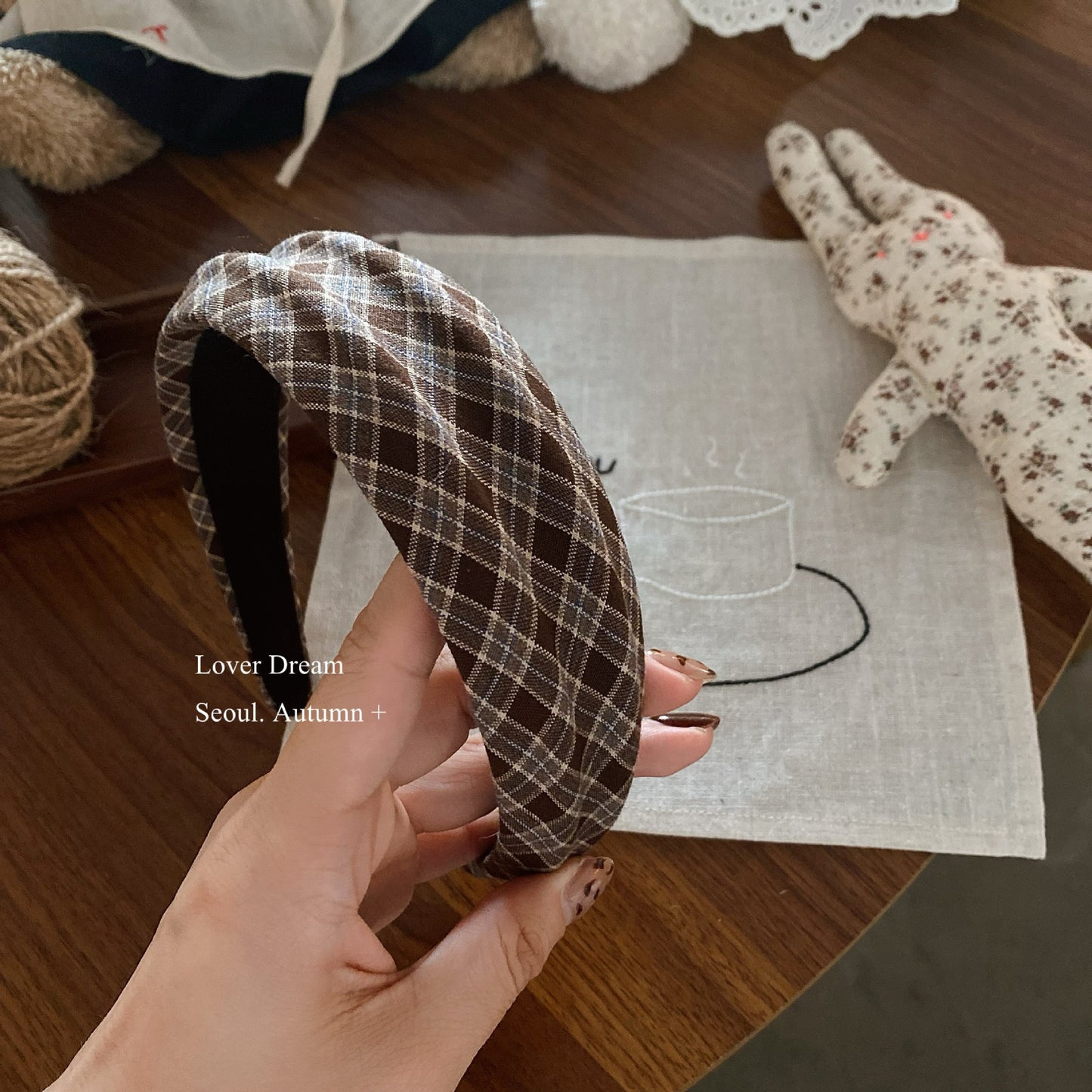 Brown Floral Plaid Headband