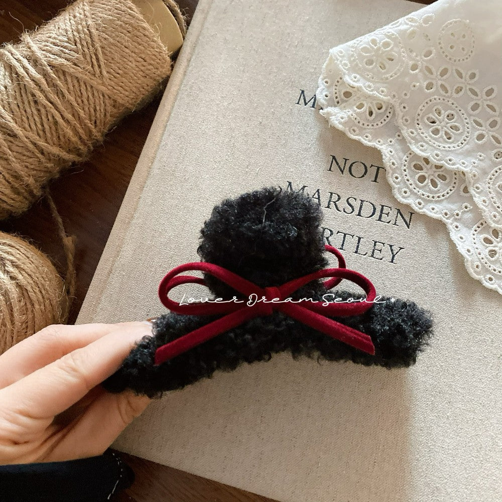 Velvet Bow Plush Hair Clip