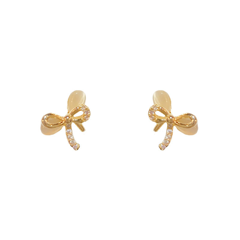 Luna Whiskers — S925 Silver Cat’s Eye Bow Stud Earrings