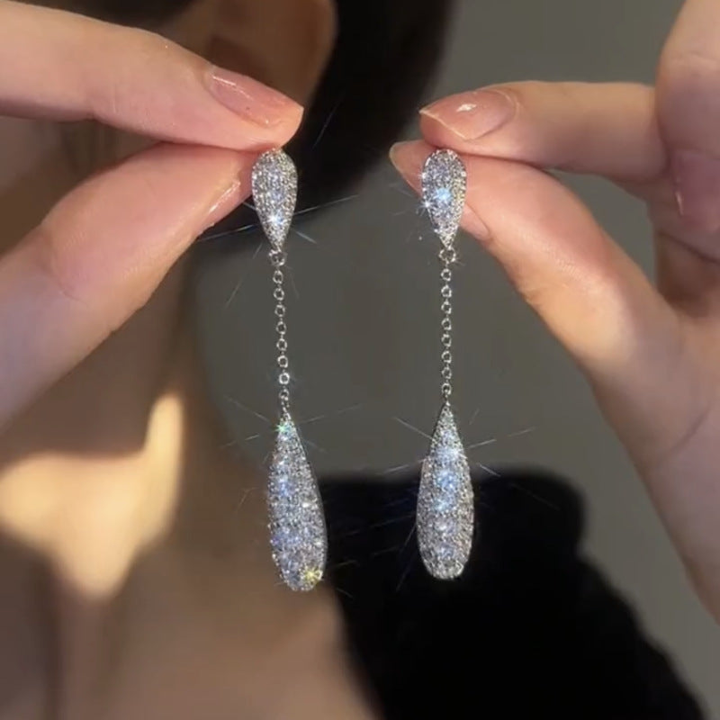 Crystal Drop – Long Pavé Zircon Earrings
