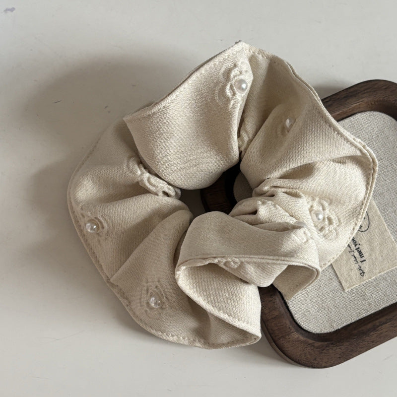 Embossed Floral Pearl Hair Scrunchie