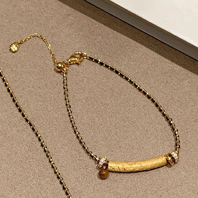 Midnight Smile — Vintage Tiger Eye Black Gold Necklace & Bracelet