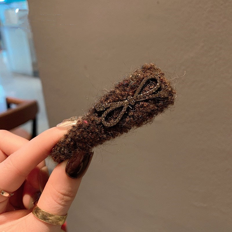 Knitted Bow Rhinestone Hair Clip