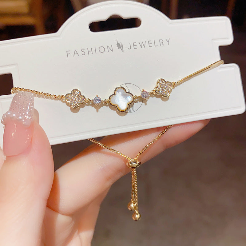 Mother of Luck — Pavé Mother-of-Pearl Clover Bracelet