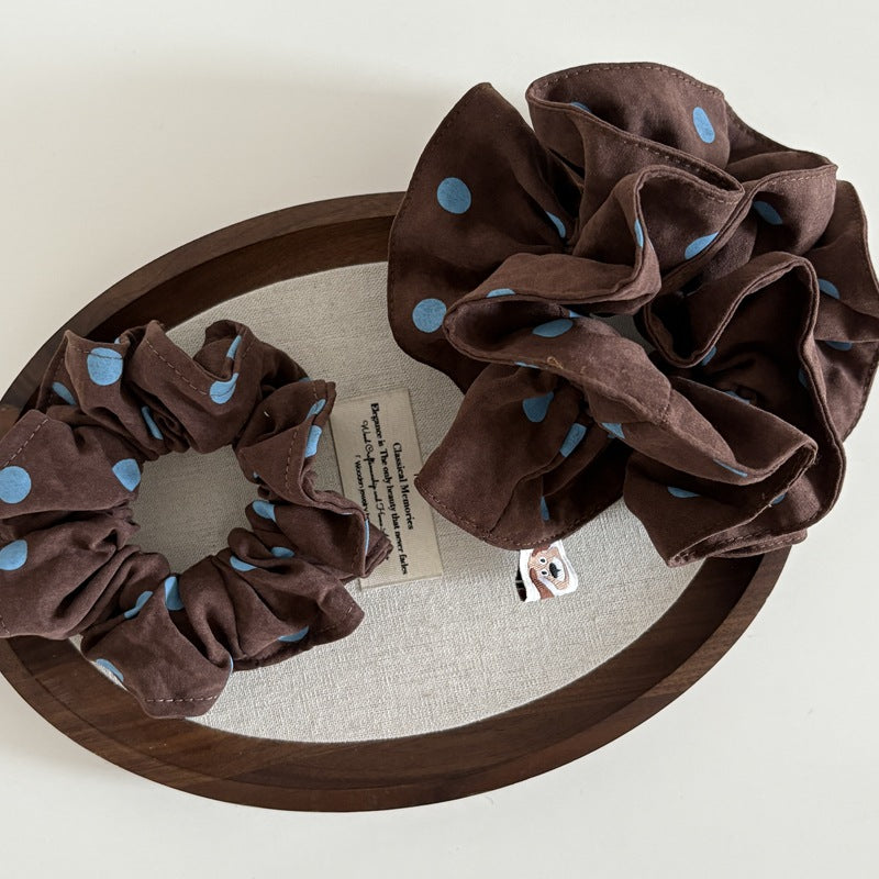 Brown & Blue Polka Dot Scrunchie