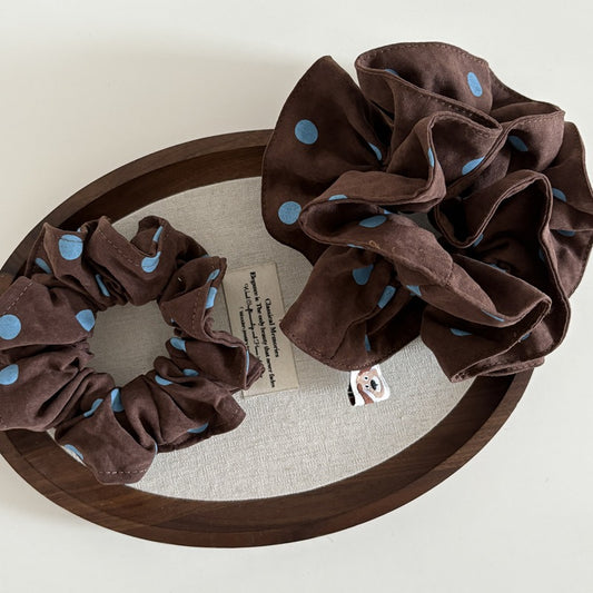 Brown & Blue Polka Dot Scrunchie