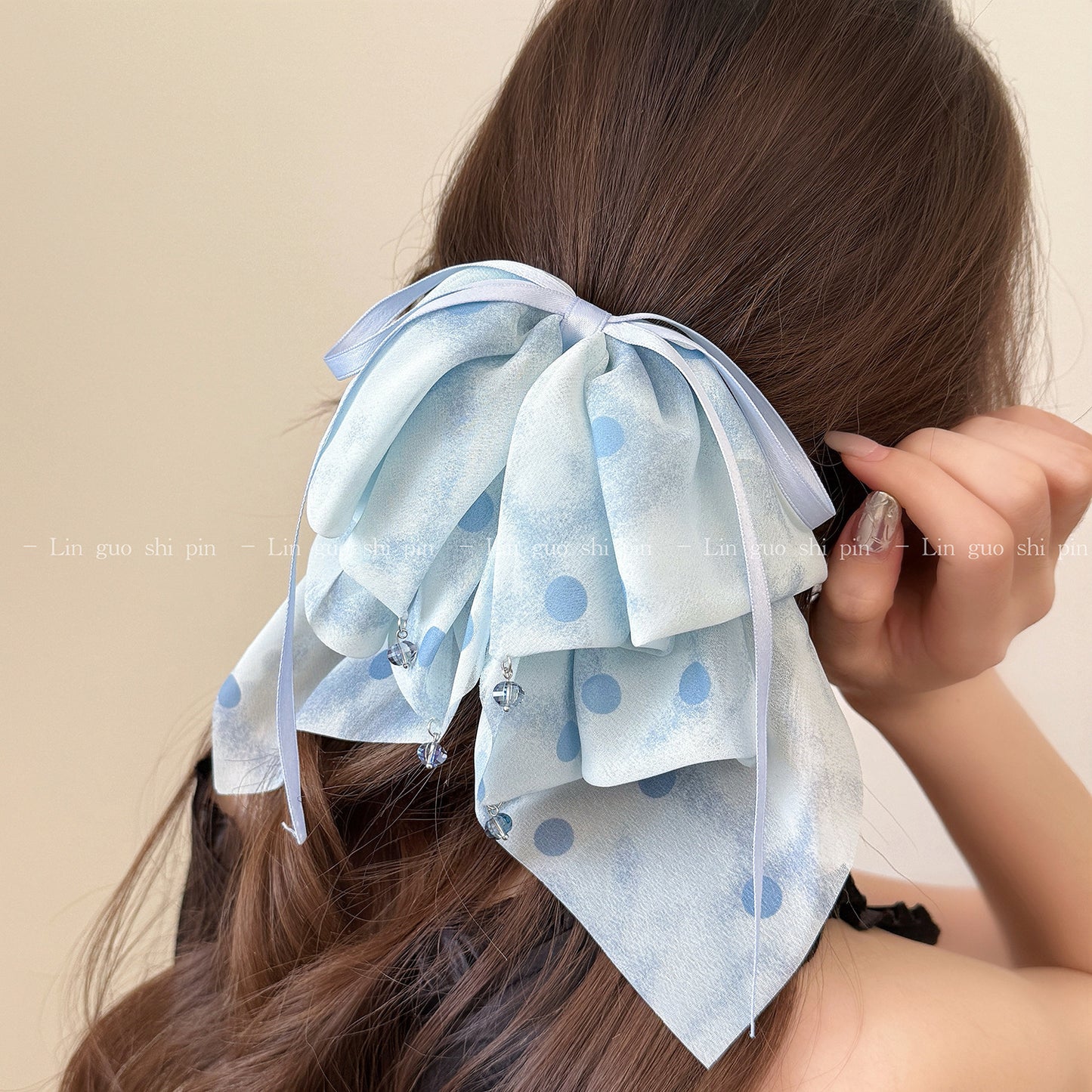 Polka Dot Bow Ponytail Clip