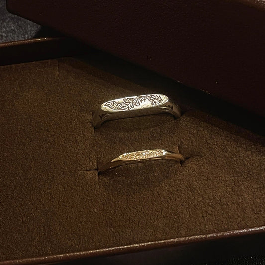 Two-Tone Engraved Flower Ring