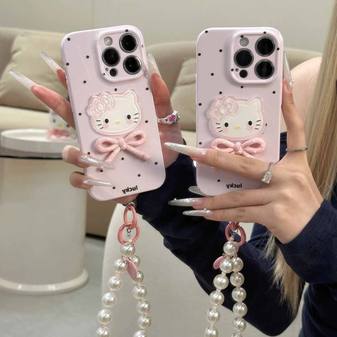 3D Hello Kitty Polka Dot Bow Mirror Stand iPhone Case