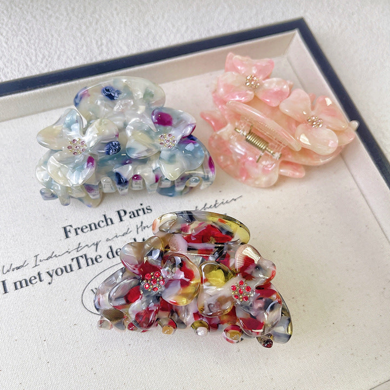 Floral Rhinestone Acetate Claw Clip