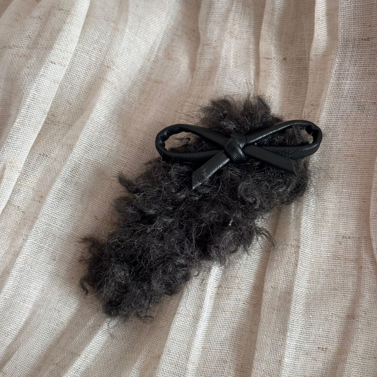 Fuzzy Bow PU Leather Hair Clip