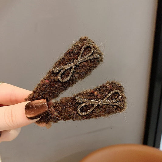 Knitted Bow Rhinestone Hair Clip