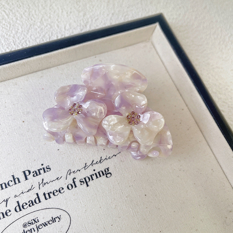 Floral Rhinestone Acetate Claw Clip