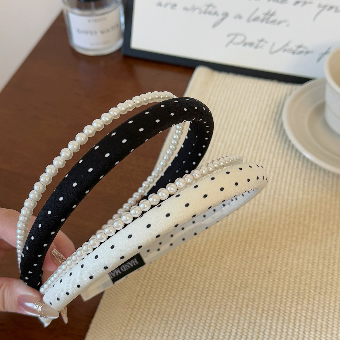 Black & White Polka Pearl Headband