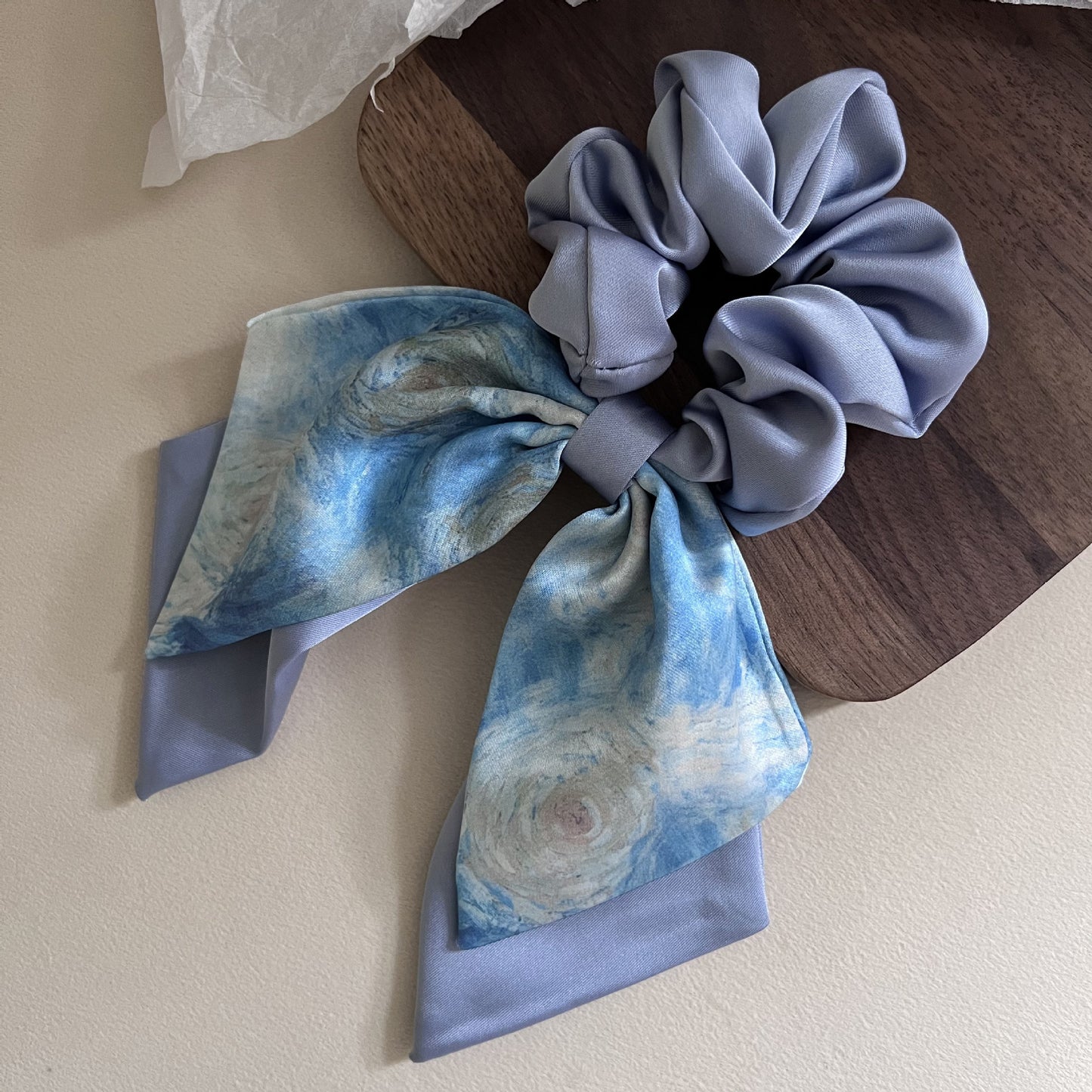 Starry Blue Satin Scrunchie