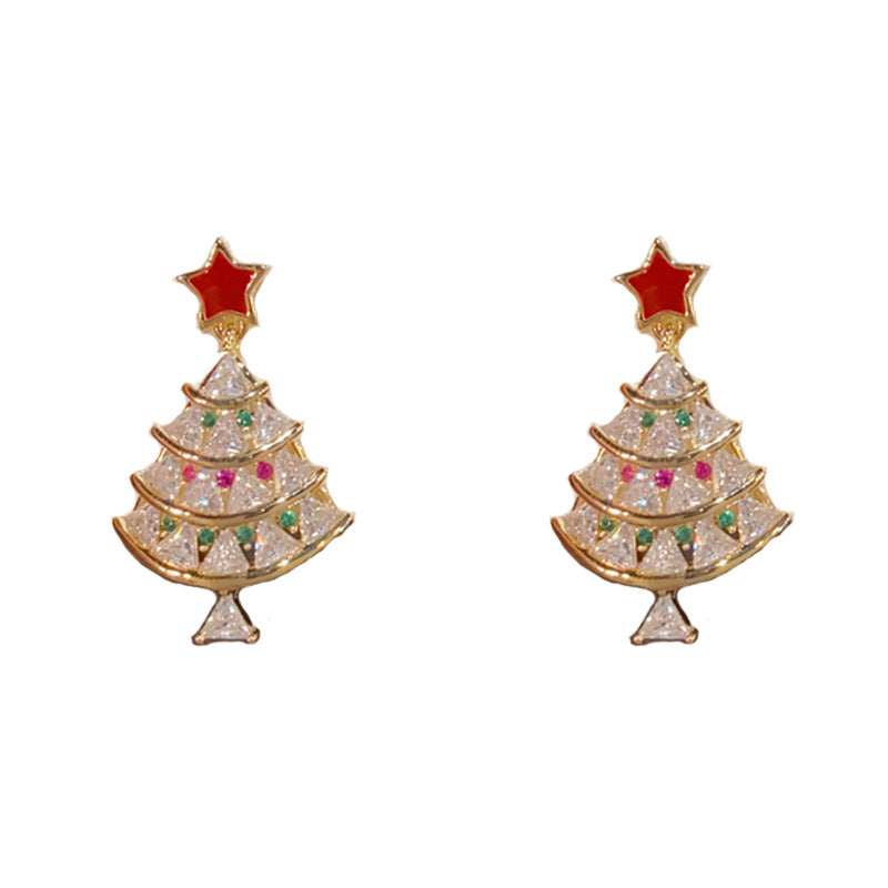 Festive Glow — Unique Sparkling Tree Drop Earrings