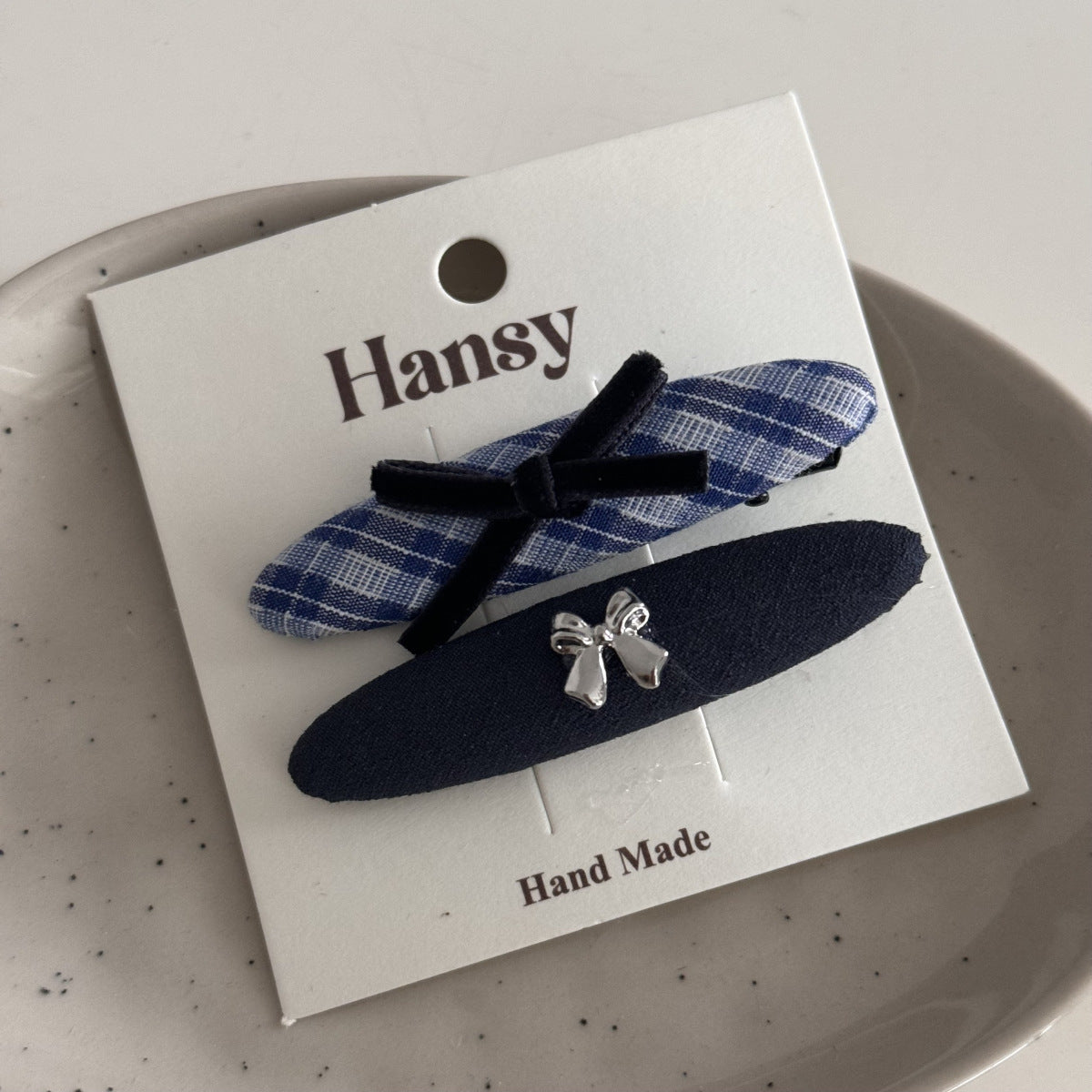 Blue-Gray Lace Plaid Hair Clip & Scrunchie