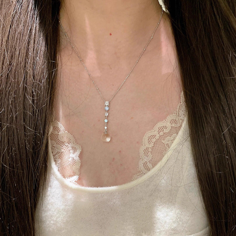 Frosted Cascade — White Square-Cut Tassel Y-Necklace