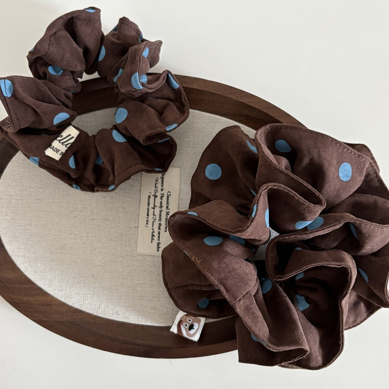 Brown & Blue Polka Dot Scrunchie