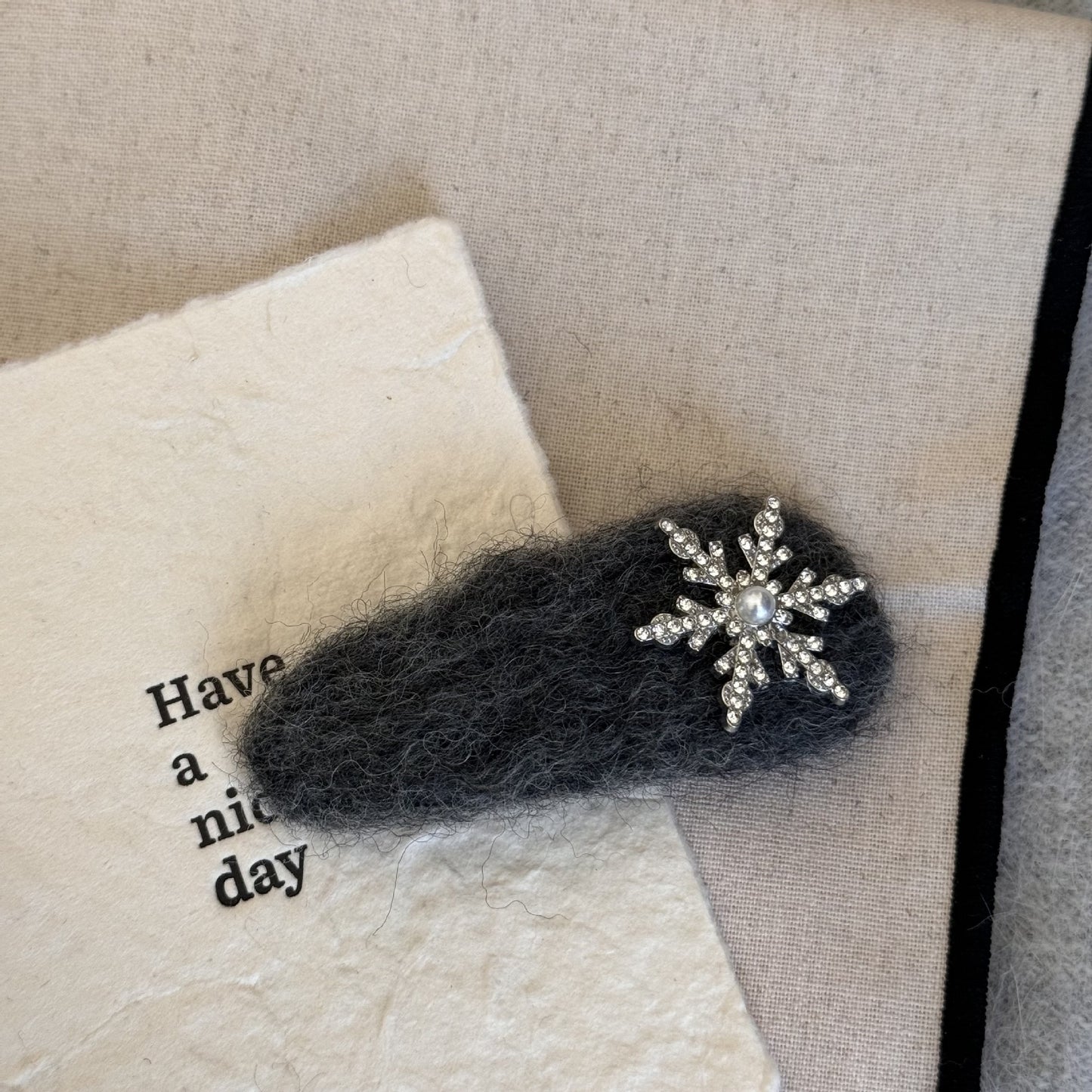 Grey Fuzzy Snowflake Hair Clip
