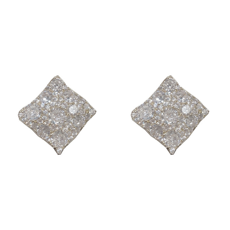 Diamond Whisper — Pavé Zircon Rhombus Stud Earrings
