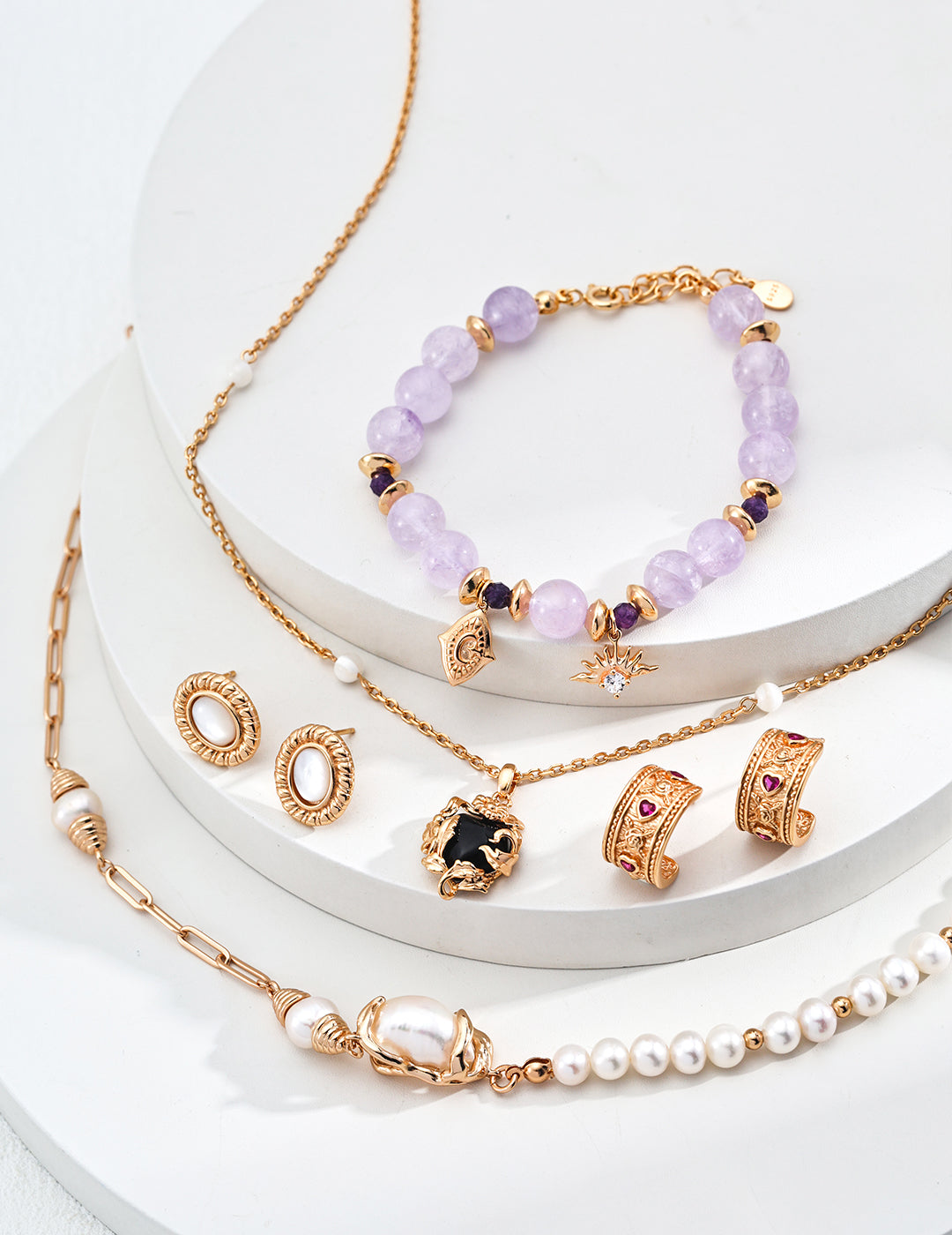 S925 Silver Amethyst Bead Bracelet with Crystal and Zircon - Elegant Silver Bracelet featuring Amethyst Beads, Sparkling Crystals, and Zircon Stones for a Timeless, Sophisticated Look