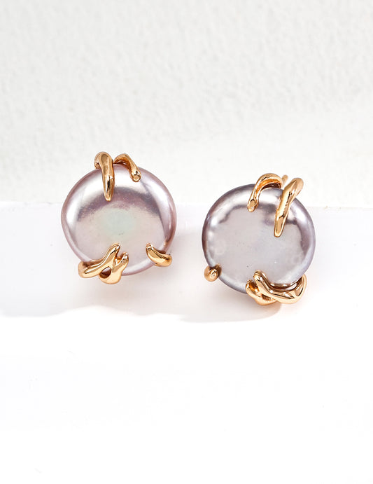 S925 Silver Natural Grey Pearl Earrings - Elegant Silver Studs, Timeless Pearl Jewelry, Classic Grey Pearl Earrings, Handmade Silver Accessories