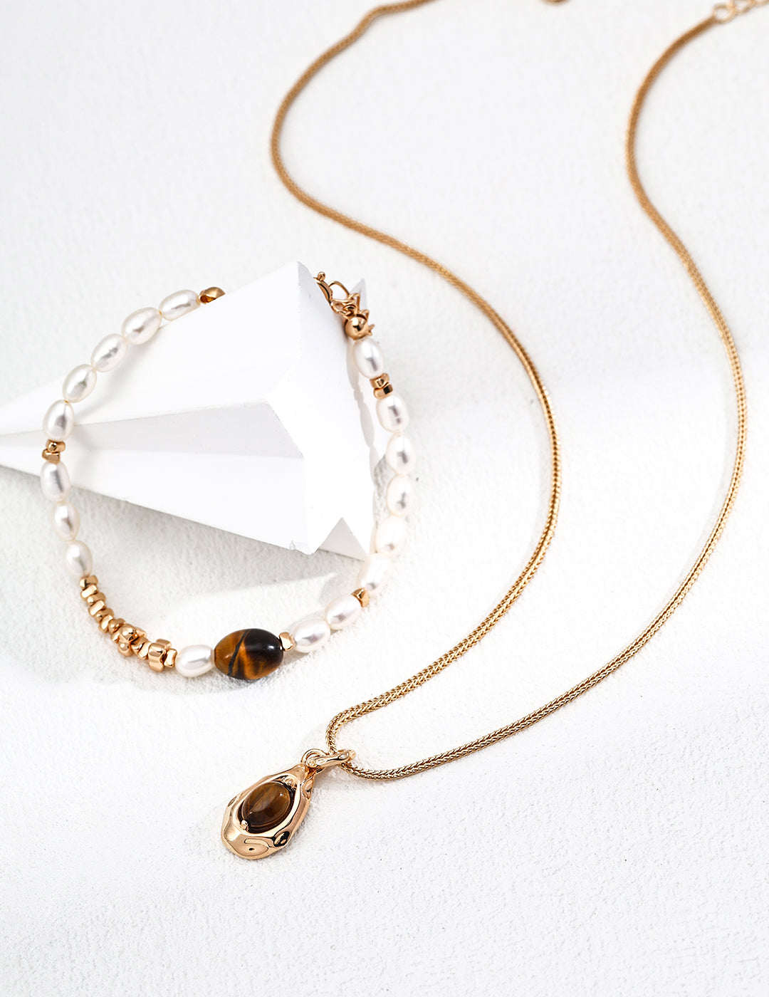 Trendy S925 silver pearl bracelet with tiger eye, bohemian chic gemstone jewelry for everyday wear