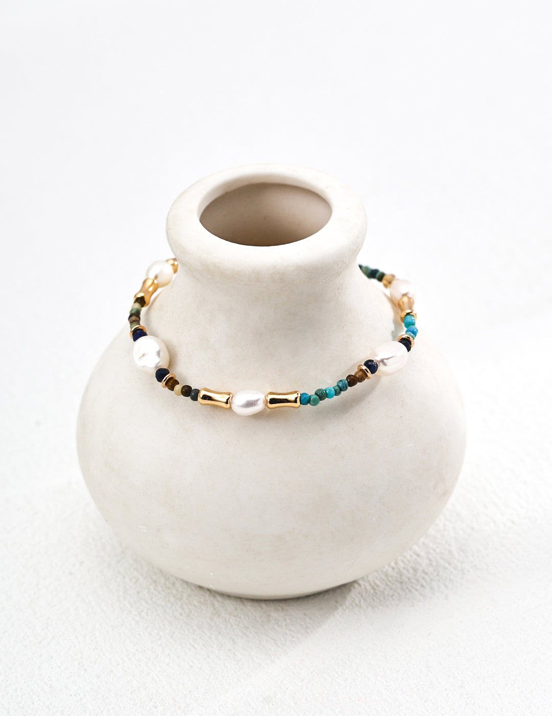 S925 sterling silver bracelet with pearls, lapis lazuli and turquoise, handmade natural gemstone jewelry