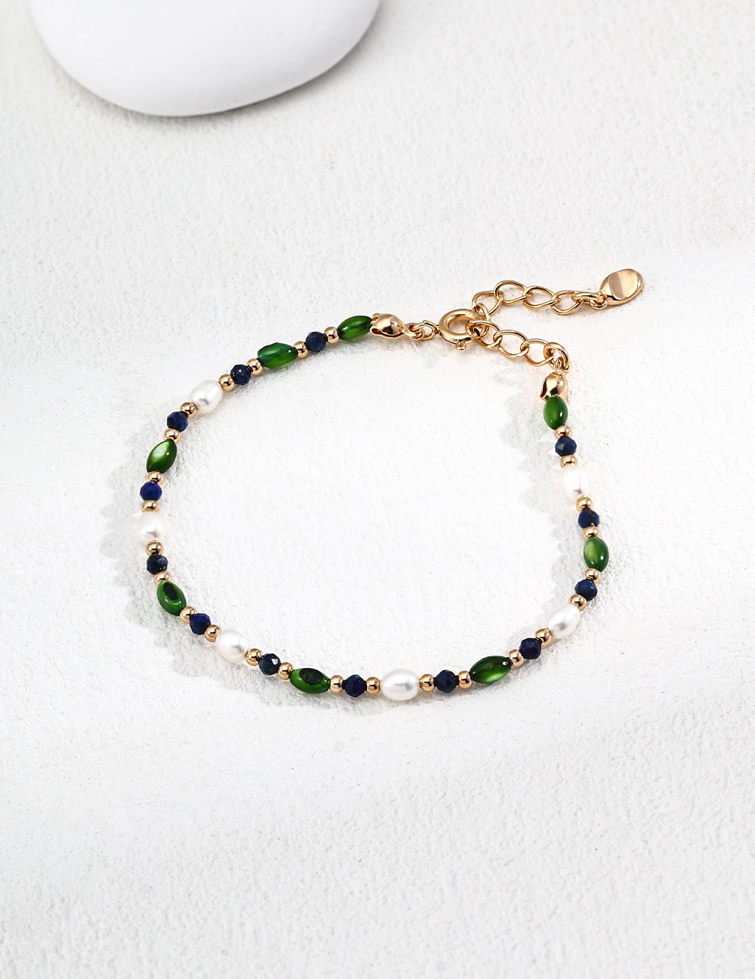 S925 Silver Rice Pearl, Olive Bead, and Lapis Lazuli Bracelet - Elegant Silver Bracelet featuring Rice Pearls, Olive Beads, and Lapis Lazuli Stones for a Unique, Timeless Look