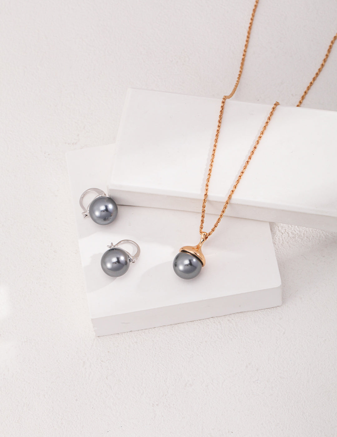 Fine jewelry sterling silver necklace with genuine tiger eye and gray pearls, elegant hypoallergenic desig