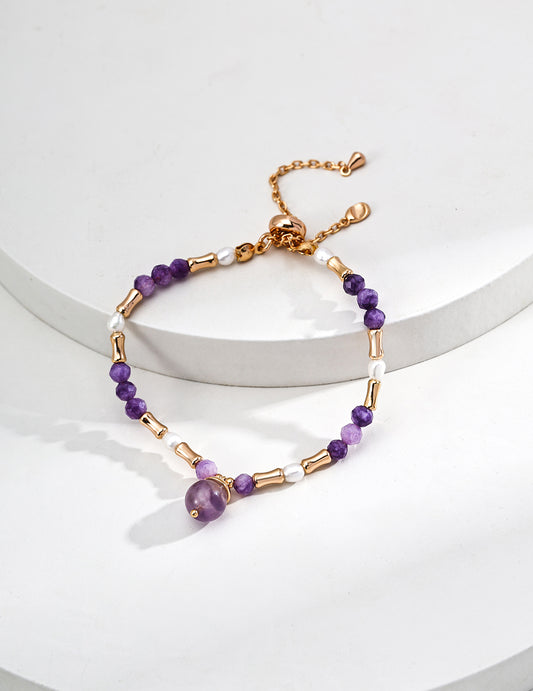 S925 Silver Timeless Pearl and Amethyst Bracelet - Elegant Silver Bracelet featuring Natural Pearls and Amethyst Stones for a Sophisticated and Classic Jewelry Look