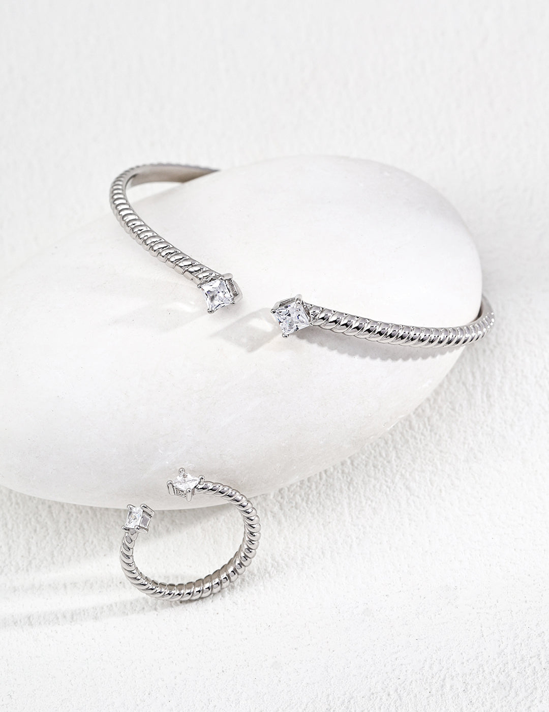 Minimalist sterling silver adjustable zircon stone ring, everyday jewelry piece