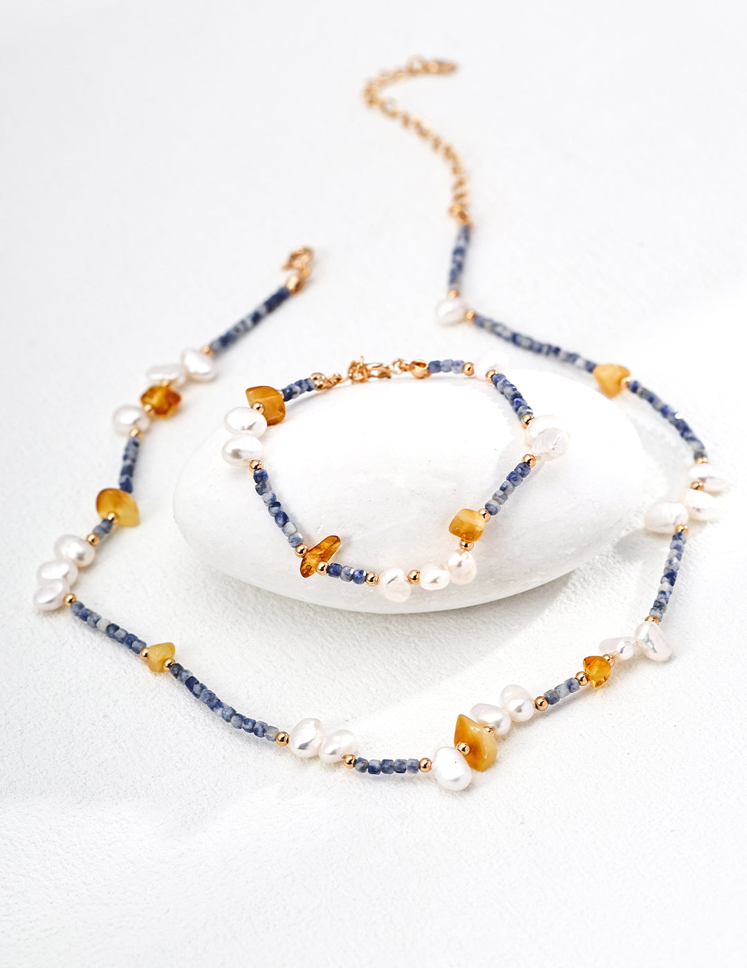 Trendy sterling silver pearl bracelet with blue goldstone, bohemian chic gemstone jewelry for everyday wear
