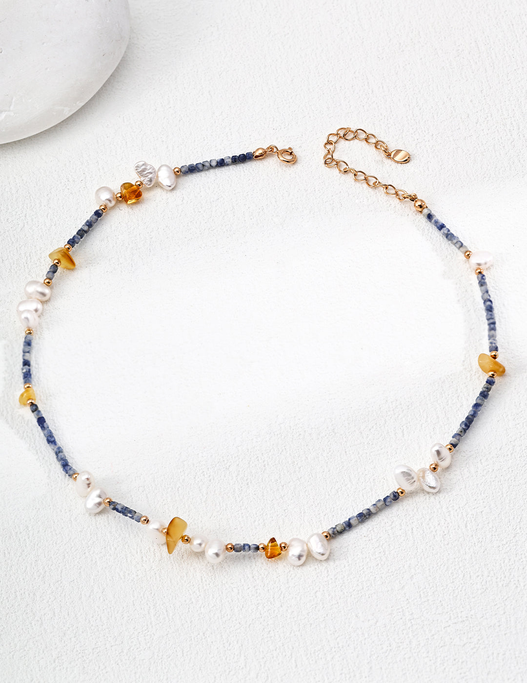 Handmade sterling silver necklace with pearls and blue goldstone, natural gemstone jewelry for women