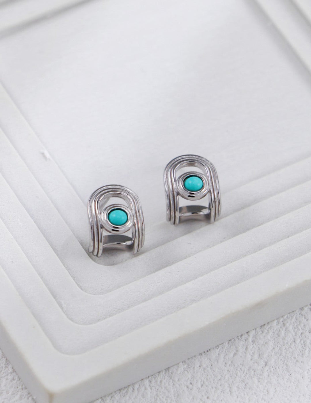Handmade sterling silver turquoise earrings, genuine natural gemstone jewelry, elegant minimalist design for women