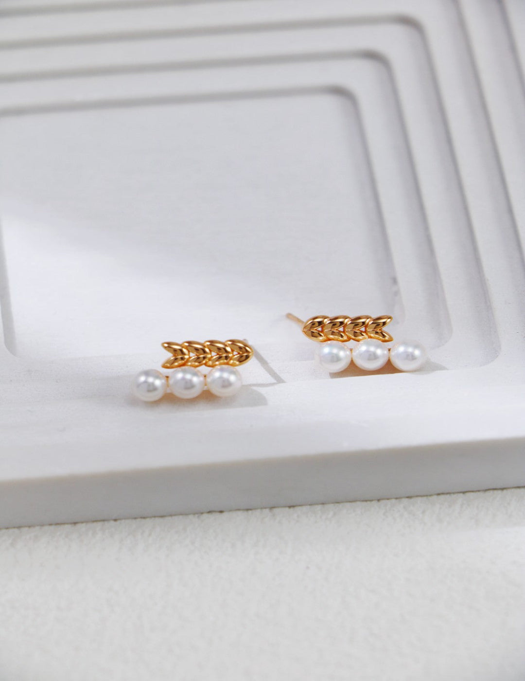 Handcrafted 925 silver wheat design pearl earrings, timeless gift for her