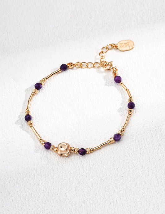 Vintage Amethyst Crystal Wealth Bracelet in S925 Silver - Elegant Silver Bracelet, Amethyst Gemstone Jewelry, Timeless Wealth Bracelet, Handmade Silver Accessories