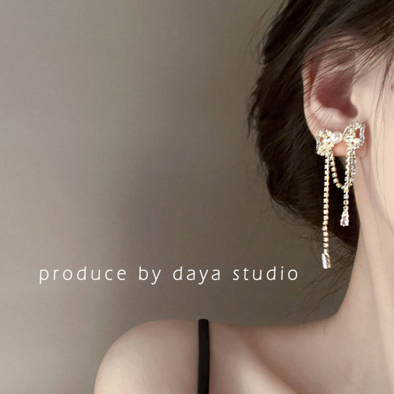 Zircon Bow Stud Earrings