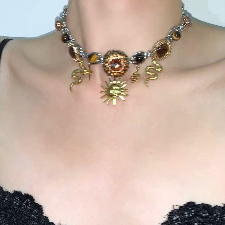 Black & Gold Sun Layered Necklace
