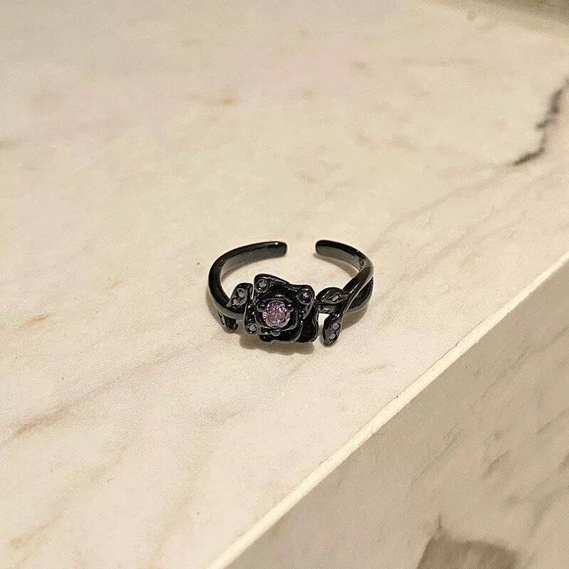 Purple Crystal Rose Ring Set