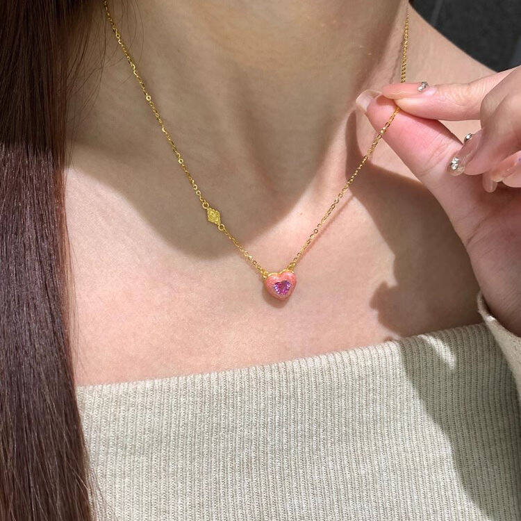 Pink Diamond Heart Pendant Necklace