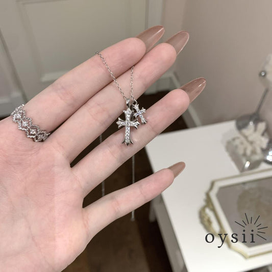 Eternal Faith – S925 Silver Double Cross Zircon Necklace