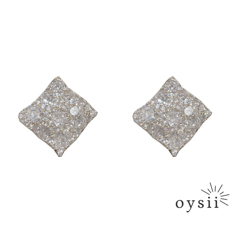 Diamond Whisper — Pavé Zircon Rhombus Stud Earrings