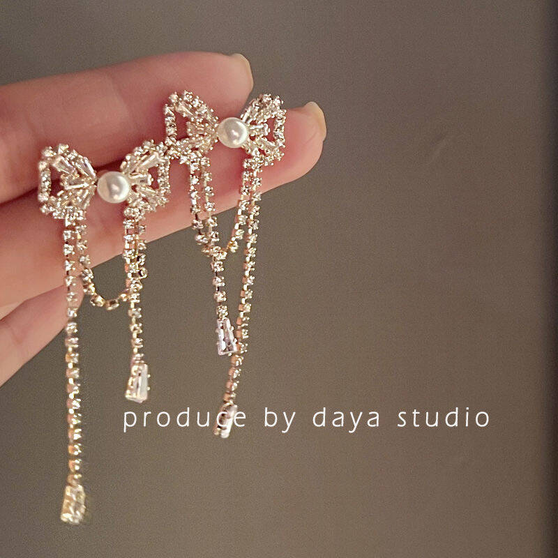 Zircon Bow Stud Earrings