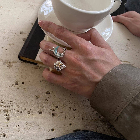 Liquid Moon & Star Ring Set
