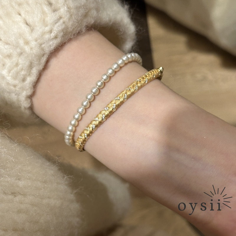 Golden Harvest — French-Italian Brushed Wheat Weave Bracelet