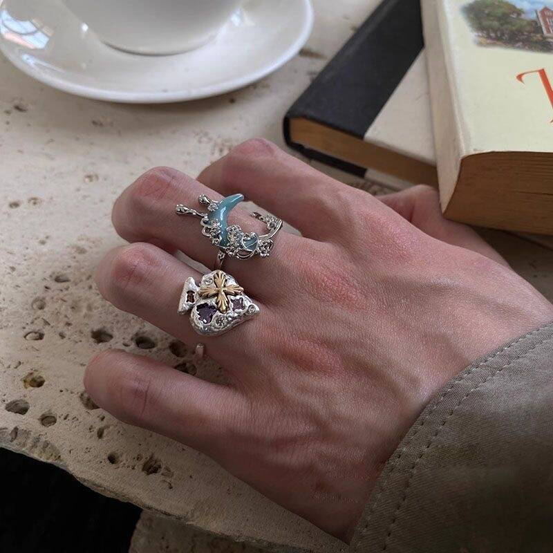 Liquid Moon & Star Ring Set